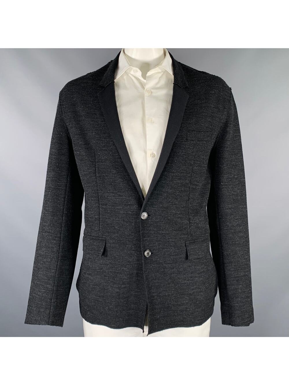 KRIS VAN ASSCHE Size 42 Black Distressed Cotton Blend Sport Coat